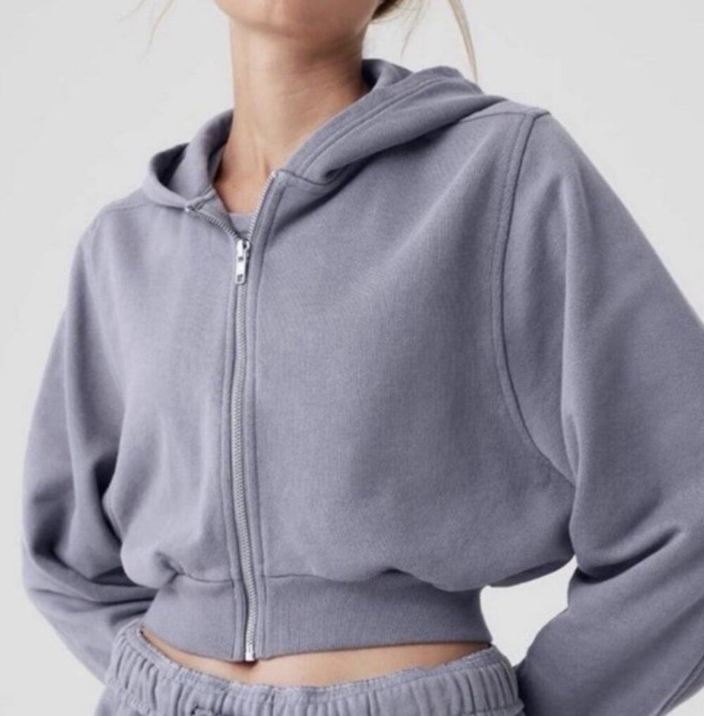 Alo Yoga New Sweet Escape Zip Up Fog Grey Hoodie, S-M